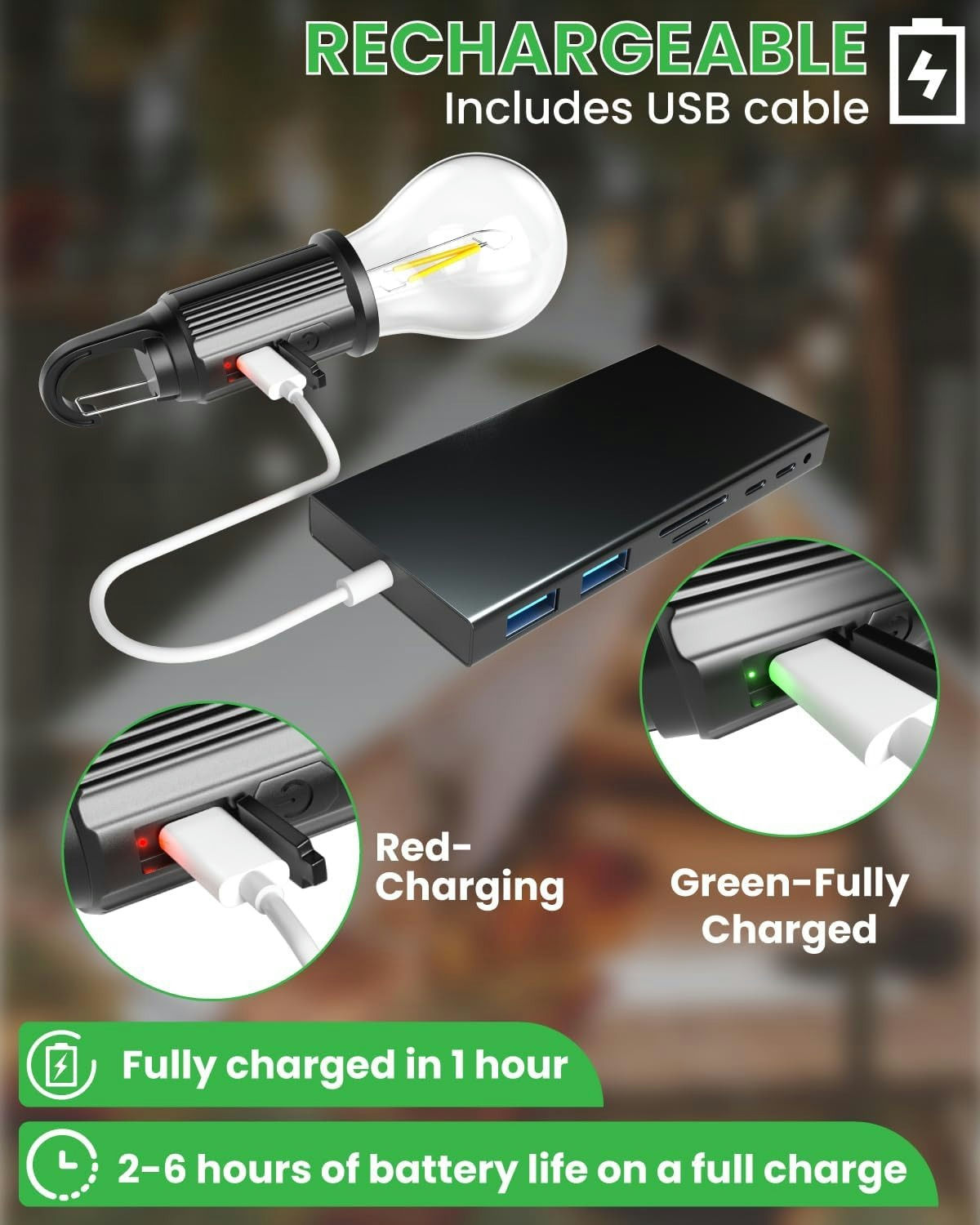 Vintage USB Rechargeable Hanging LED Bulb