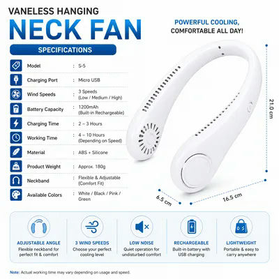 Portable Bladeless Rechargeable Neck Fan