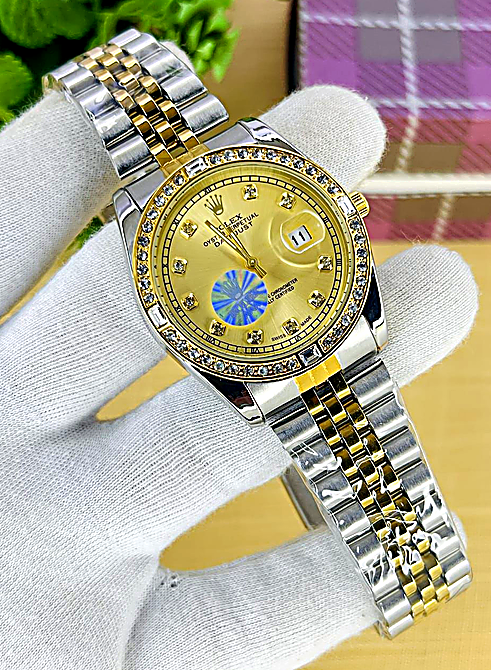 Luxury Gold & Silver Diamond-Style Watch