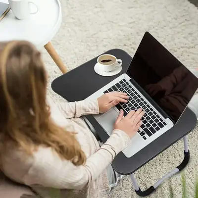 Portable Laptop Table and Foldable Black Wood Desk